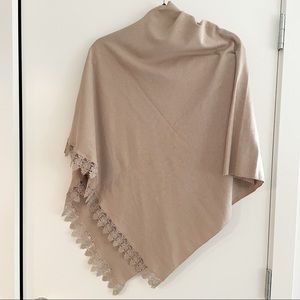 Handmade Camel Coloured Poncho with Embroidered/Lace Border